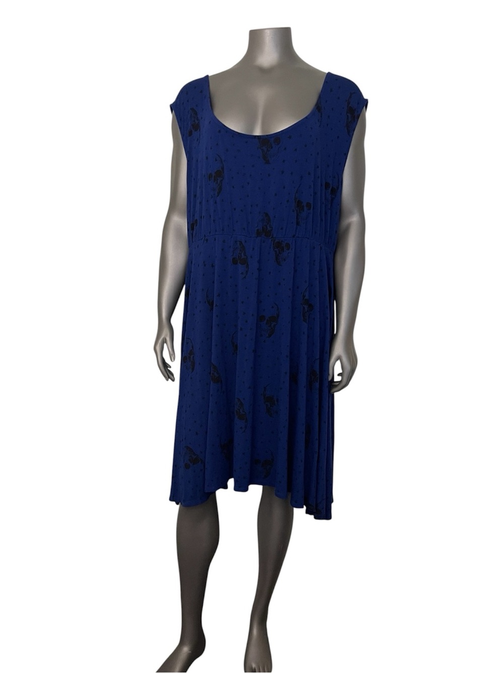 Torrid Dress 4 4X Blue Skeleton Print Skulls Skater Stretch Empire Waist Rayon